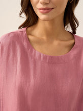 100% Linen Boatneck 3/4 Length Sleeve Top AURORA by LINTICO for women