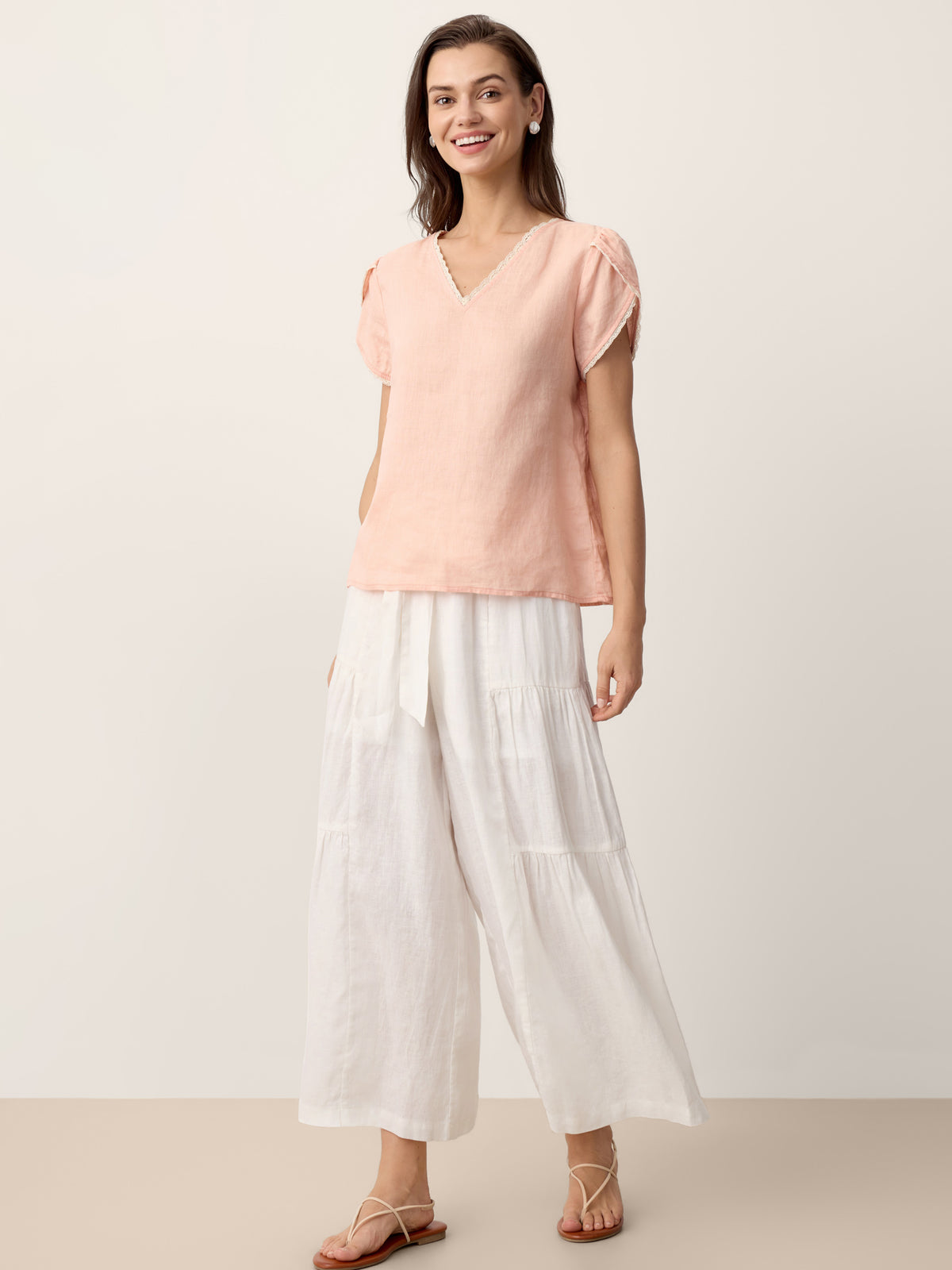 100% Linen Bow-Waist Tiered Pants TARYN by LINTICO for women