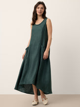 100% Linen Braided Neck Handkerchief Hem Maxi Dress CARISSA by LINTICO