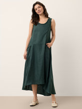 100% Linen Braided Neck Handkerchief Hem Maxi Dress CARISSA by LINTICO
