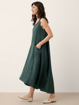 100% Linen Braided Neck Handkerchief Hem Maxi Dress CARISSA by LINTICO
