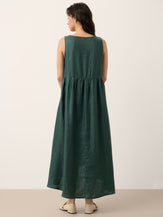 100% Linen Braided Neck Handkerchief Hem Maxi Dress CARISSA by LINTICO