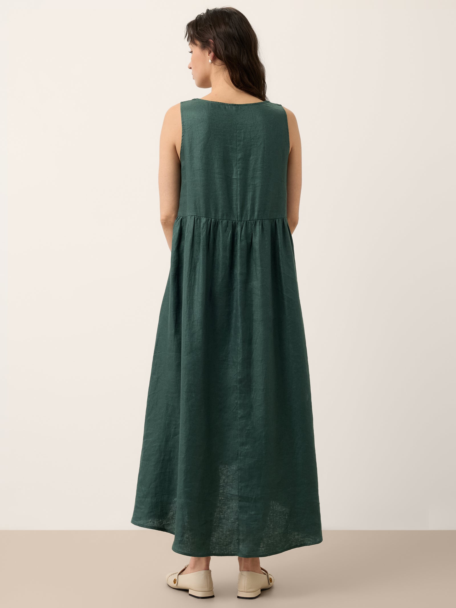 100% Linen Braided Neck Handkerchief Hem Maxi Dress CARISSA by LINTICO