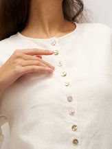 White 100% Linen Button-Front Drop Shoulder Shirt EASTER by LINTICO
