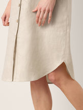 100% Linen Button-Front Tie Cuff V-Neck Shirt Dress HONORIA by LINTICO for women