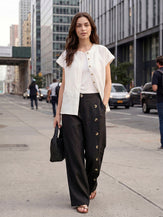 100% Linen Buttoned Slit-Hem Pants KATYA by LINTICO for women