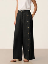 100% Linen Buttoned Slit-Hem Pants KATYA by LINTICO for women