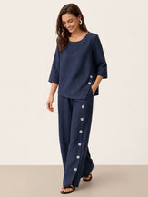 100% Linen Buttoned Slit-Hem Pants KATYA by LINTICO for women