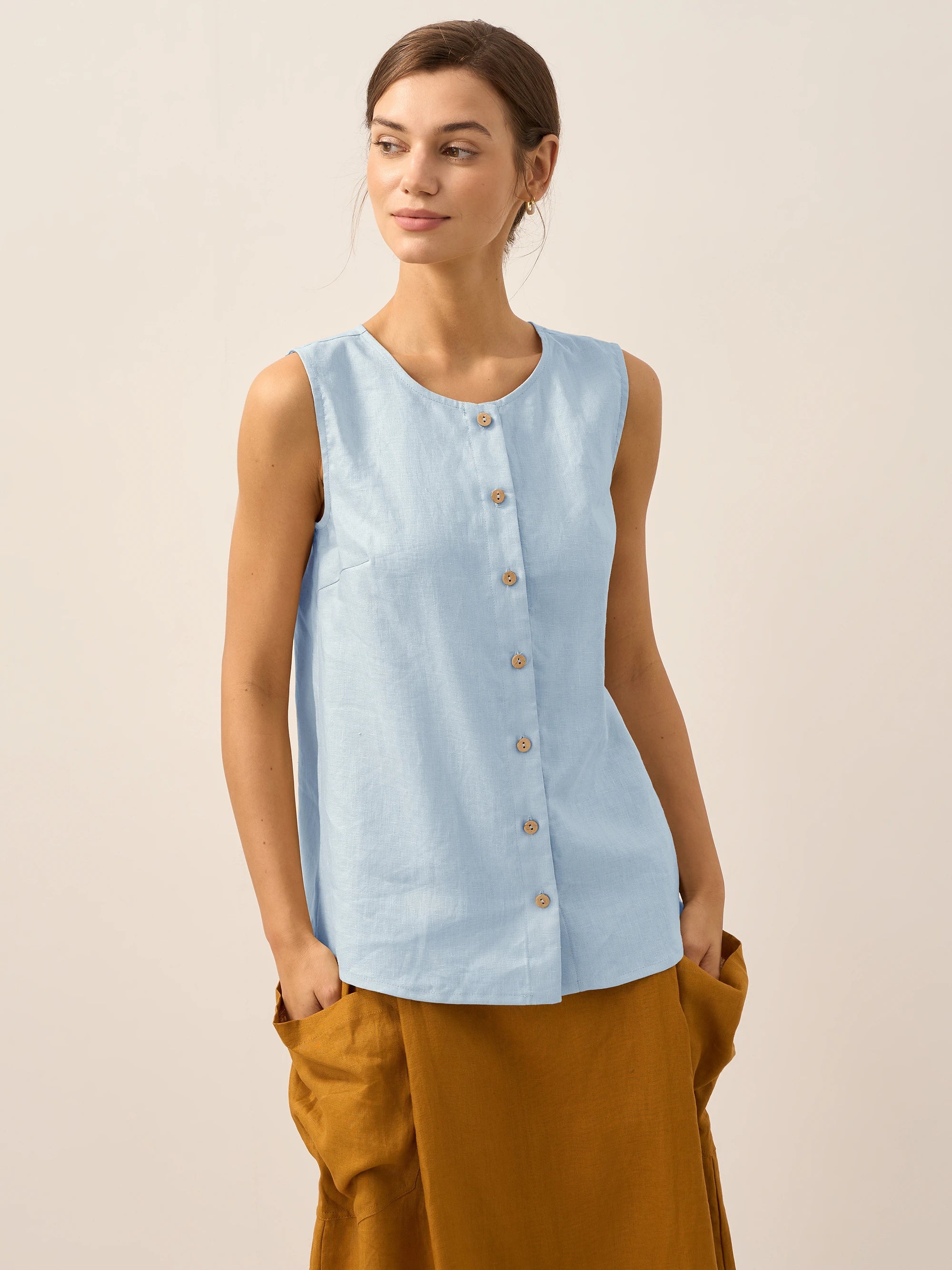 100% Linen Buttons Down Tank Top