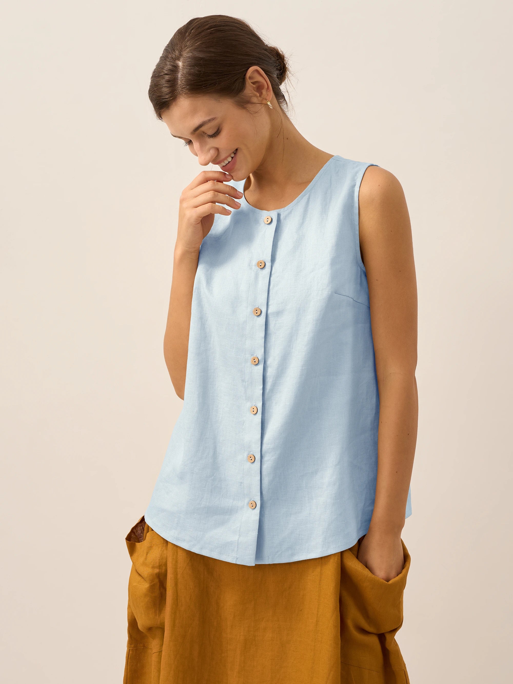 100% Linen Buttons Down Tank Top
