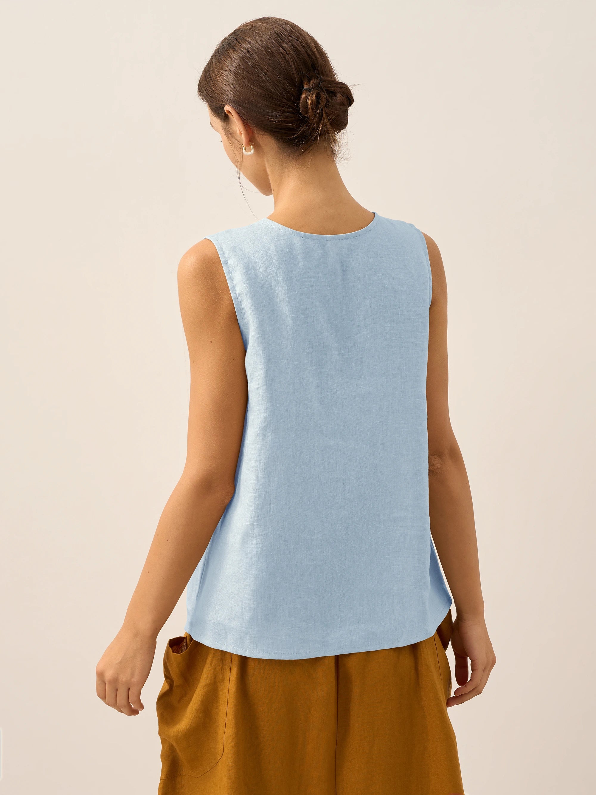 100% Linen Buttons Down Tank Top