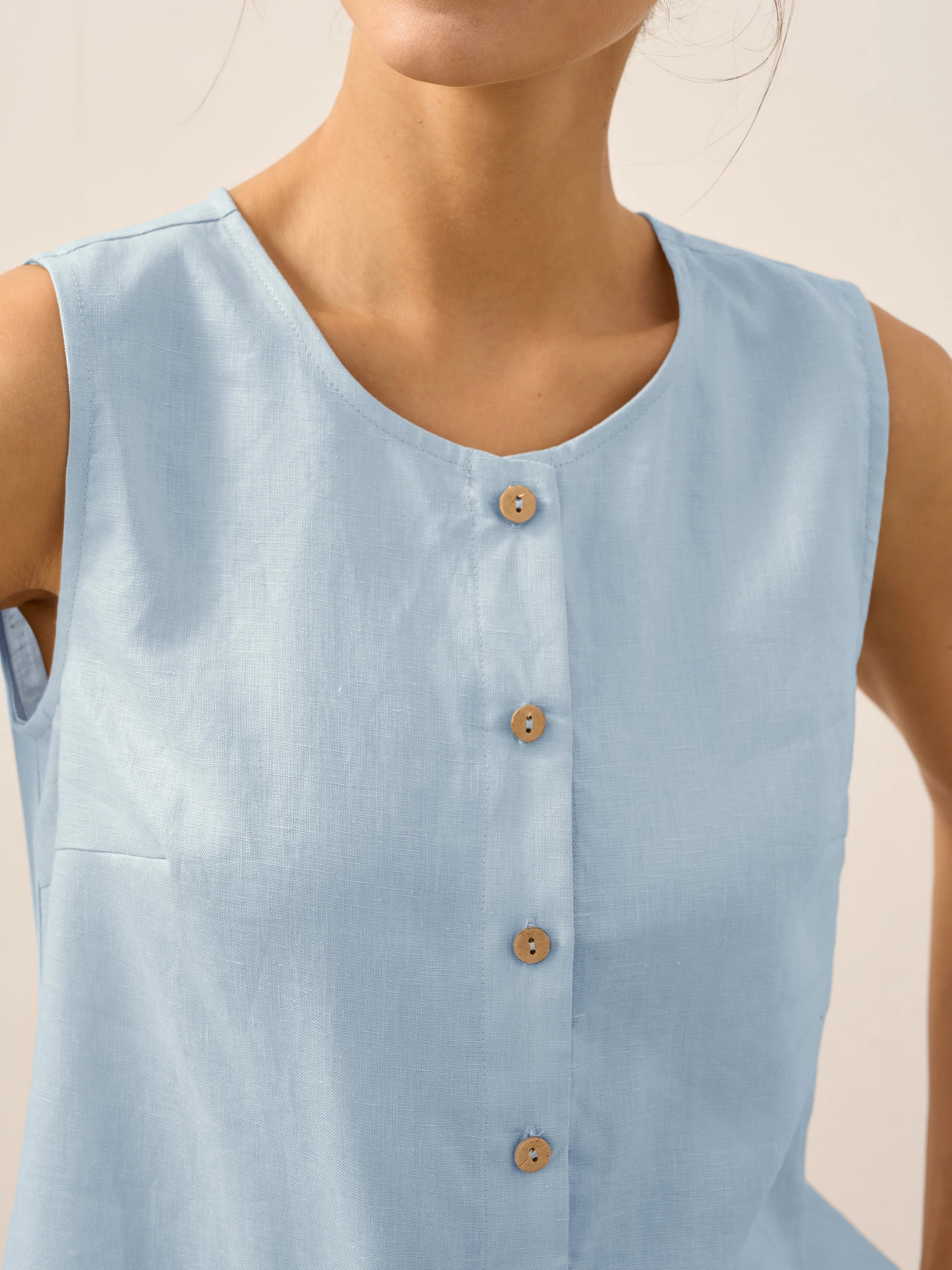 100% Linen Buttons Down Tank Top