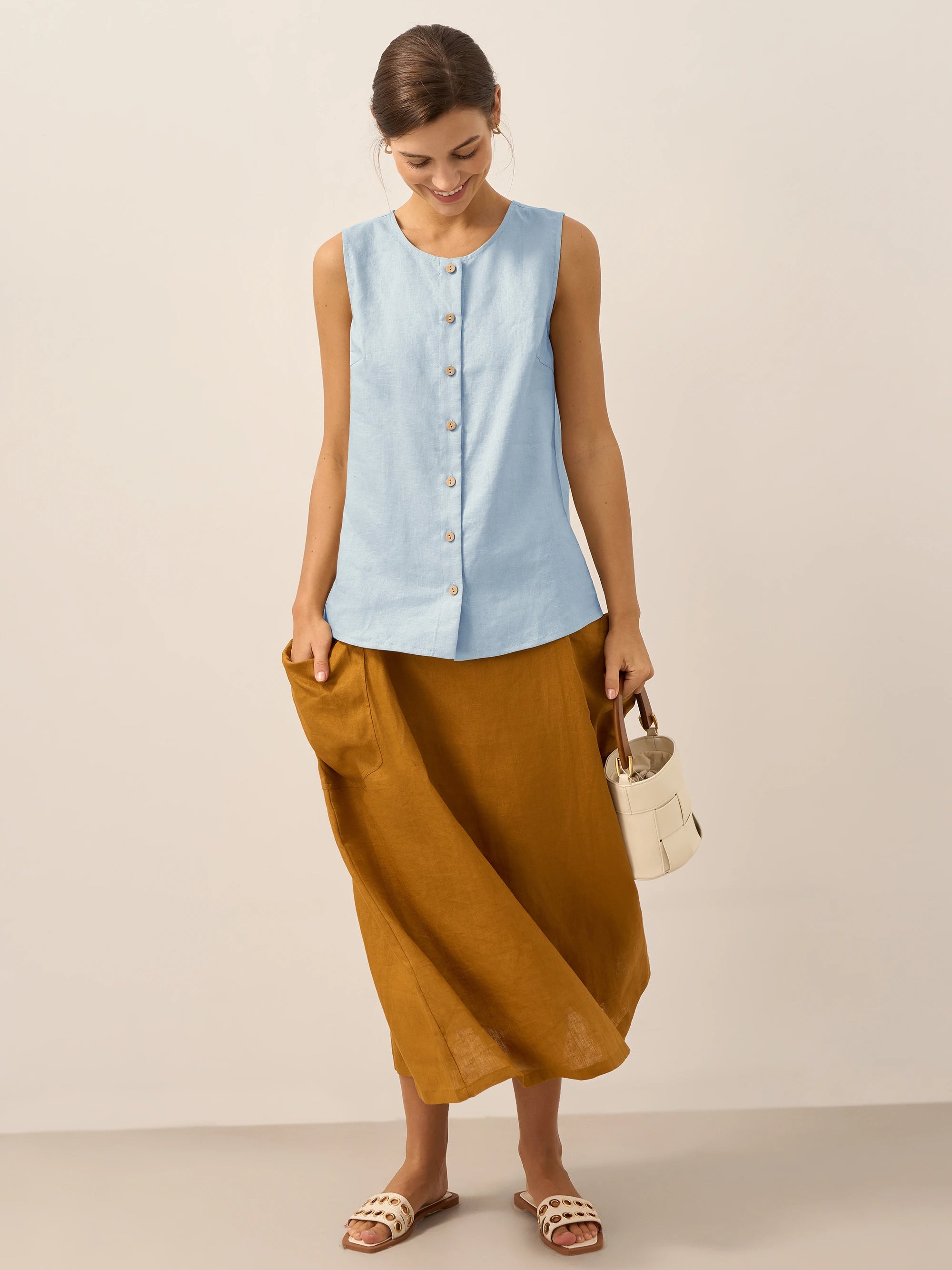 100% Linen Buttons Down Tank Top