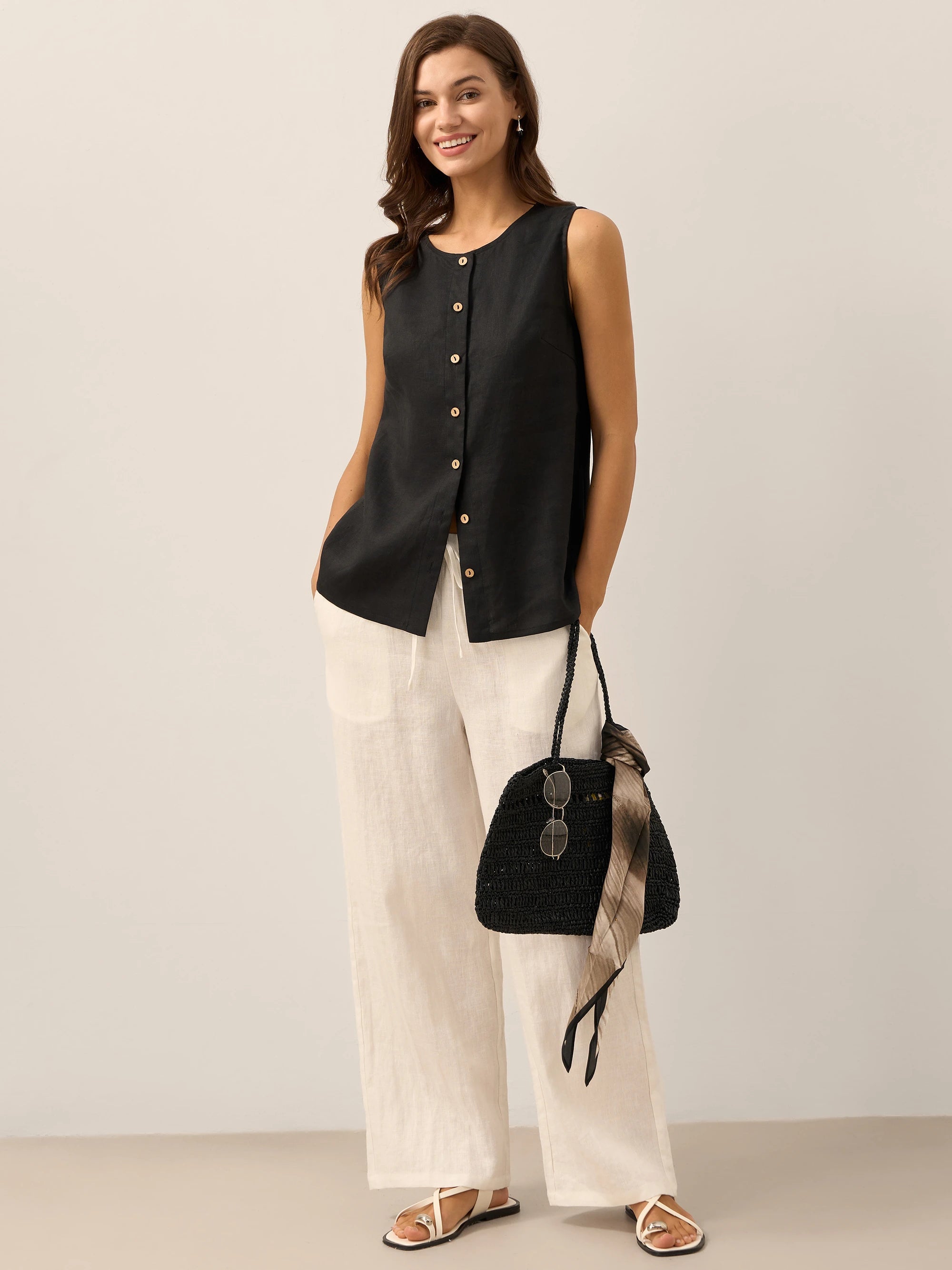 100% Linen Buttons Down Tank Top
