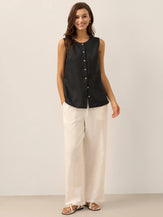 100% Linen Buttons Down Tank Top ERIN by LINTICO for women