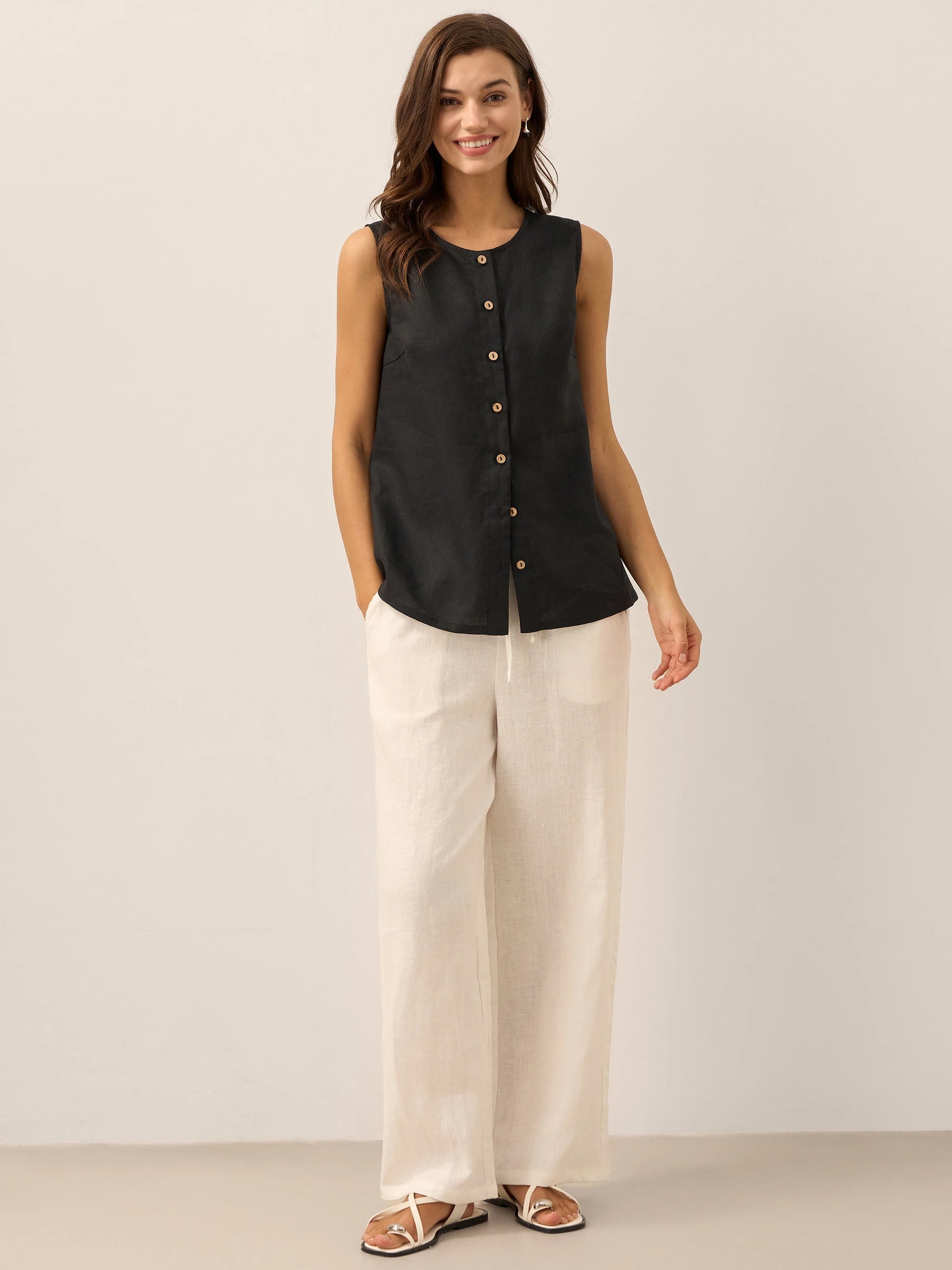 100% Linen Buttons Down Tank Top ERIN by LINTICO for women