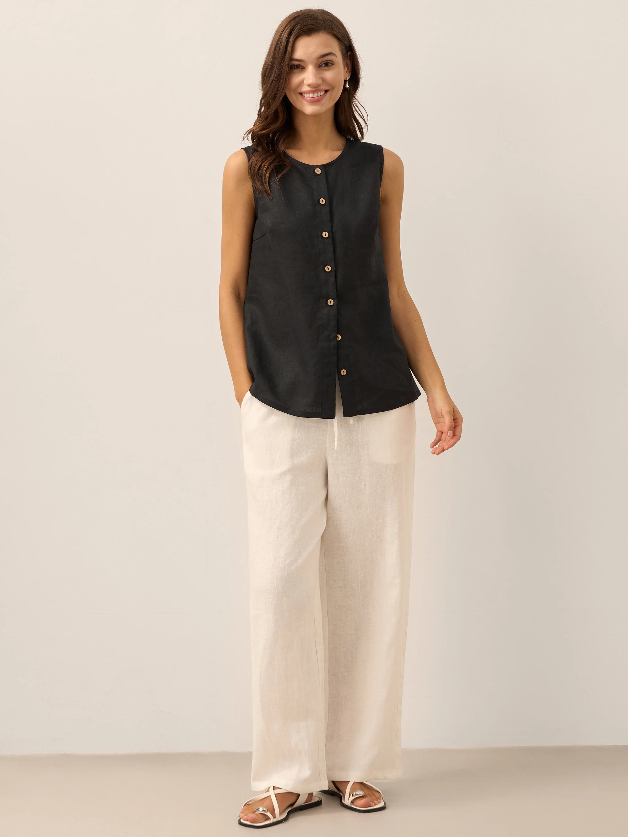 100% Linen Buttons Down Tank Top