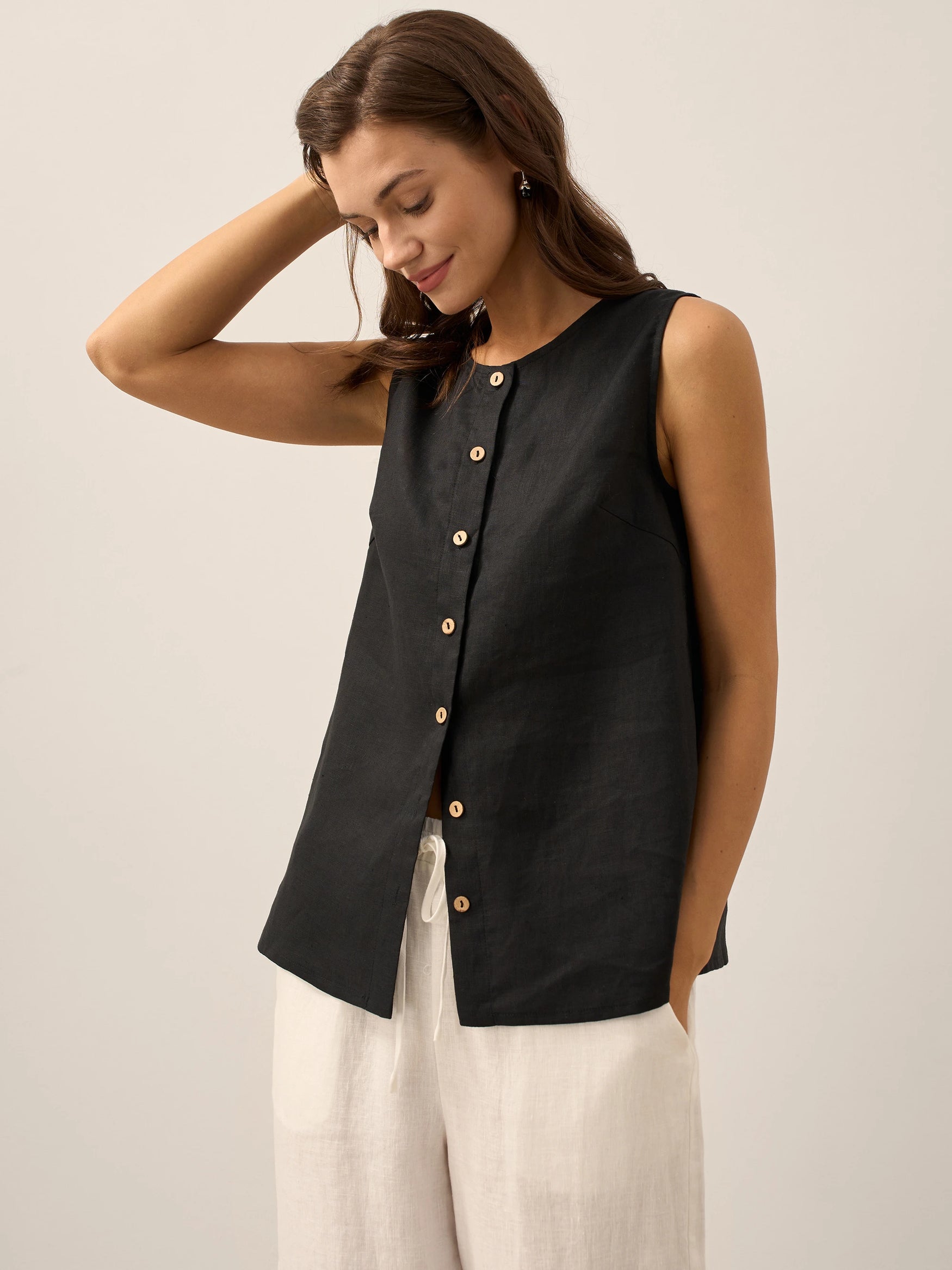 100% Linen Buttons Down Tank Top ERIN by LINTICO for women