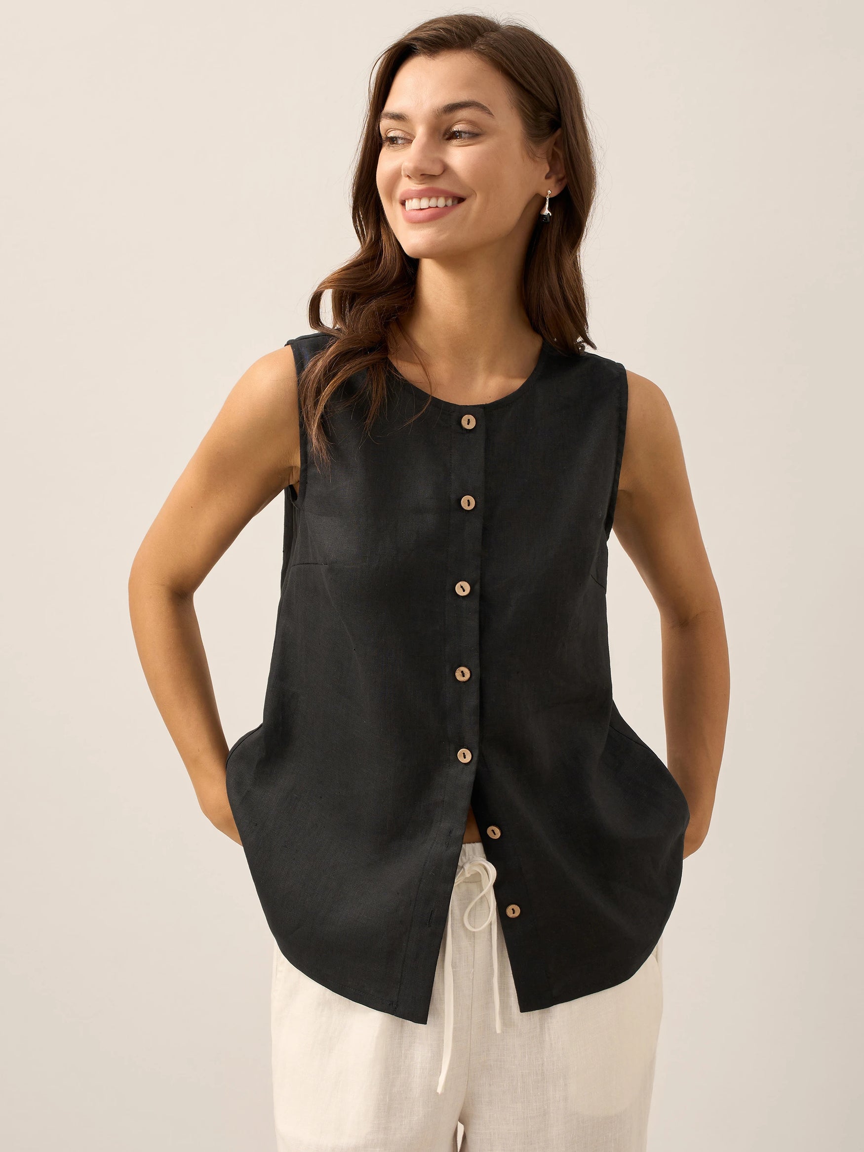 100% Linen Buttons Down Tank Top ERIN by LINTICO for women