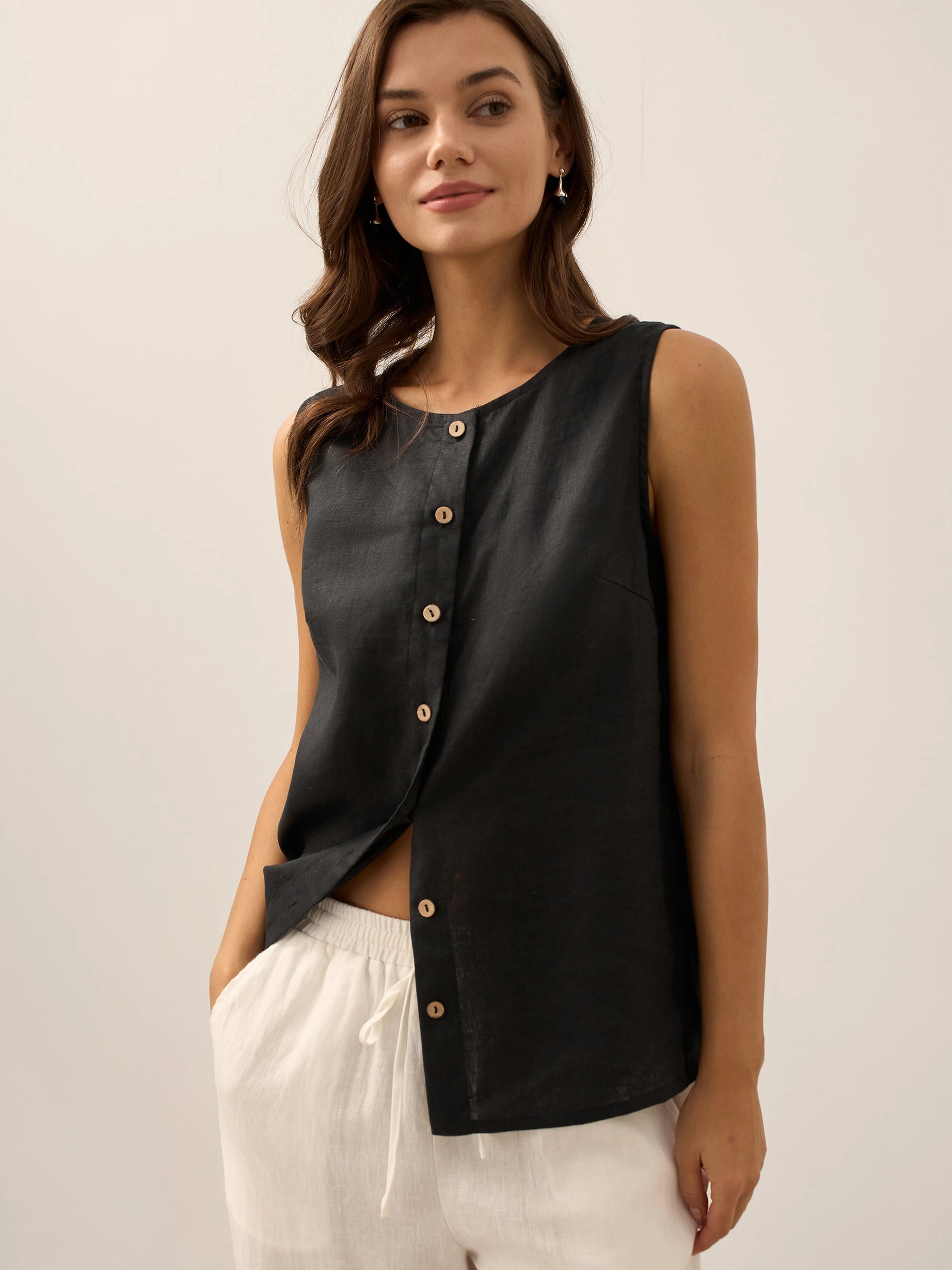 100% Linen Buttons Down Tank Top ERIN by LINTICO for women