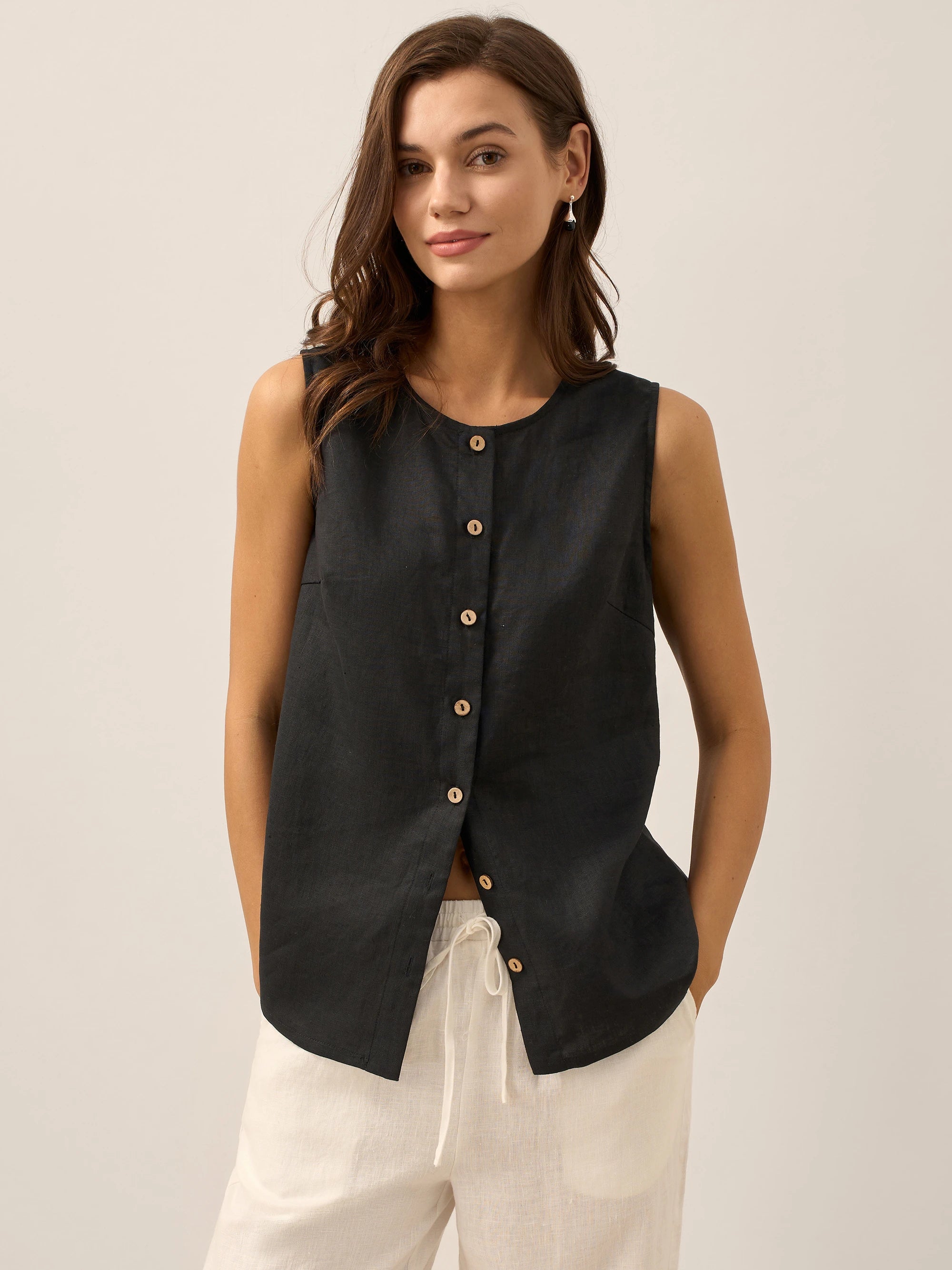 100% Linen Buttons Down Tank Top