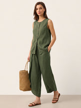 100% Linen Buttons Down Tank Top ERIN by LINTICO for women