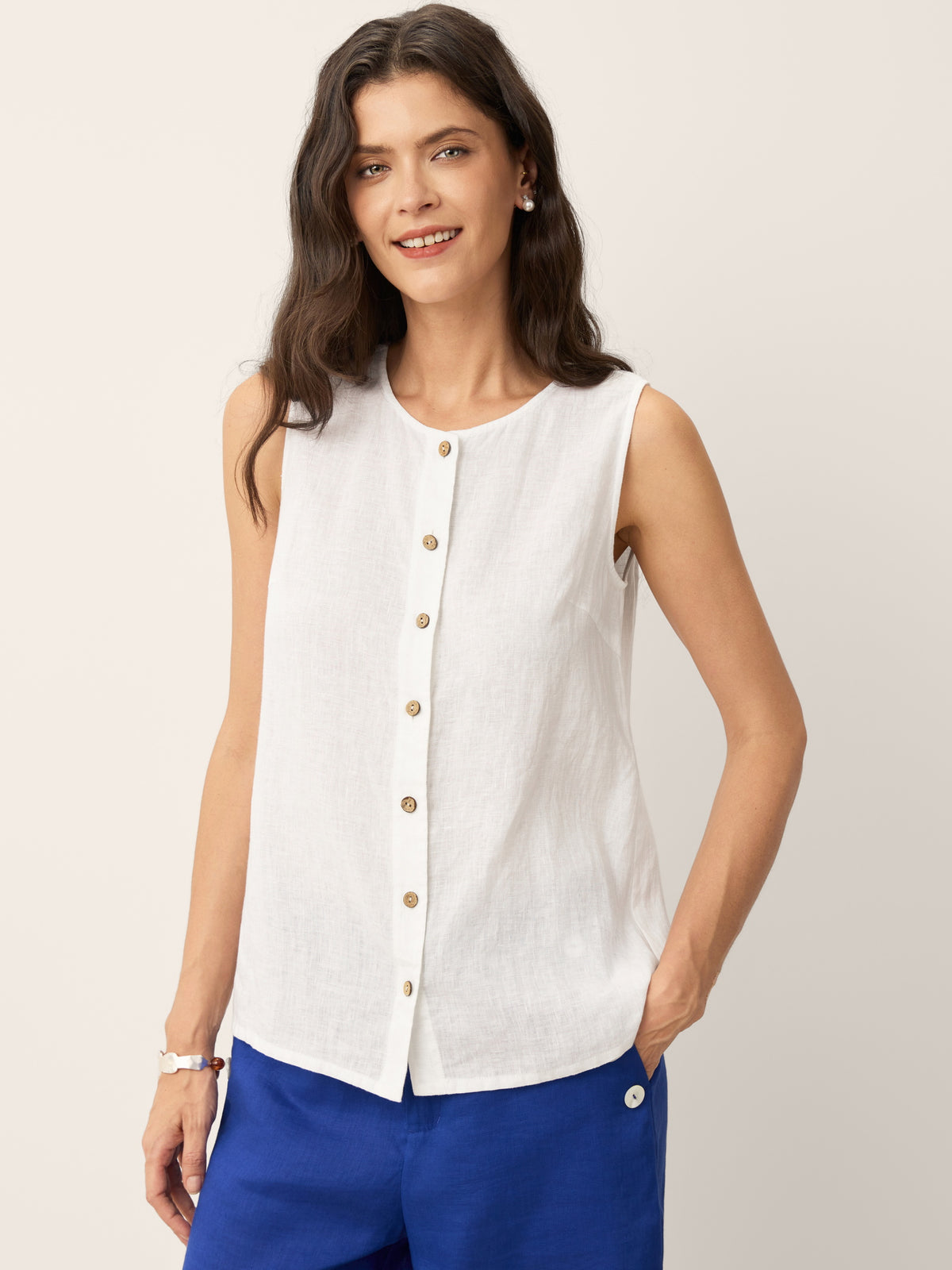 100% Linen Button Down Tank Top ERIN