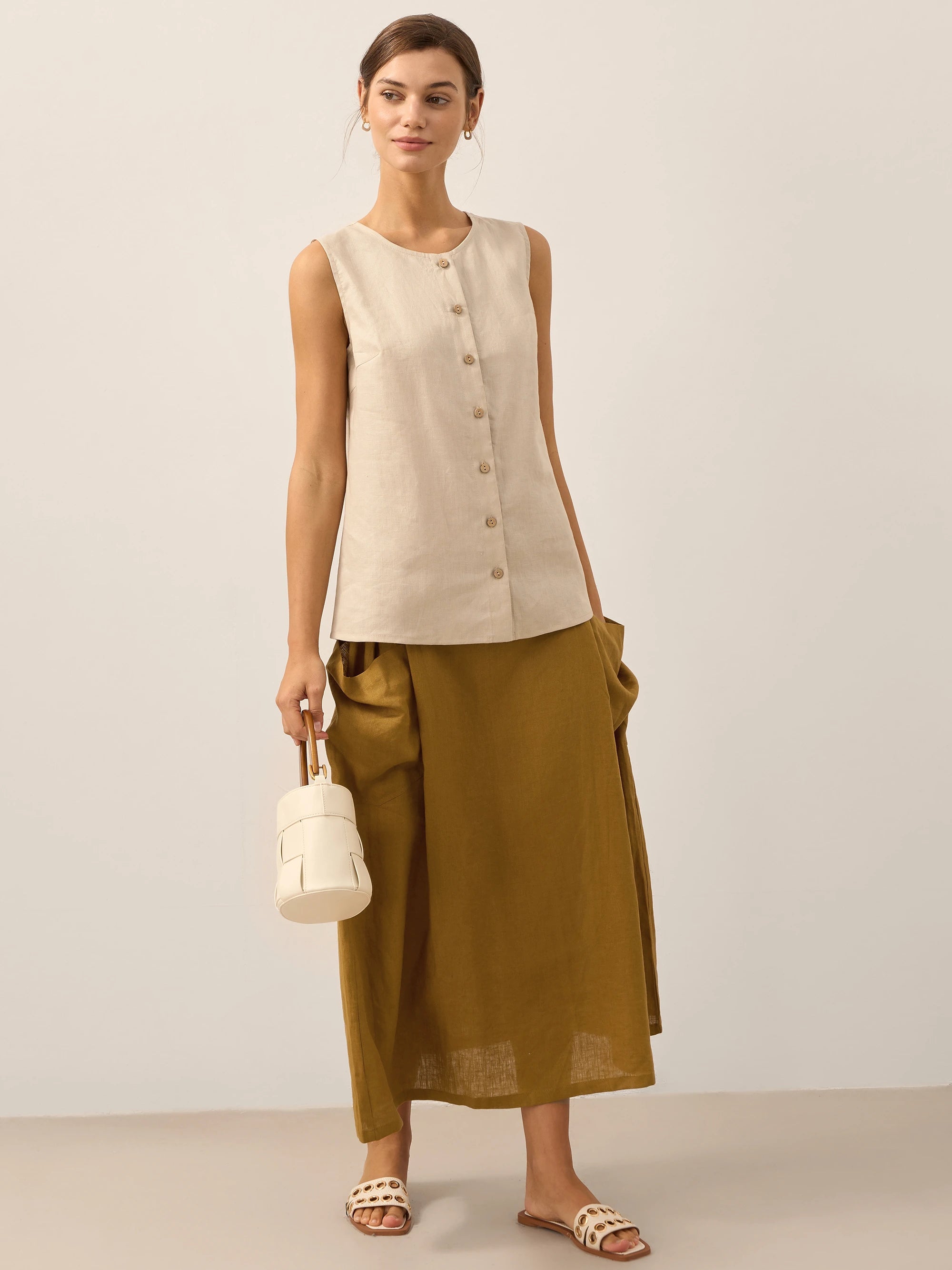 100% Linen Buttons Down Tank Top
