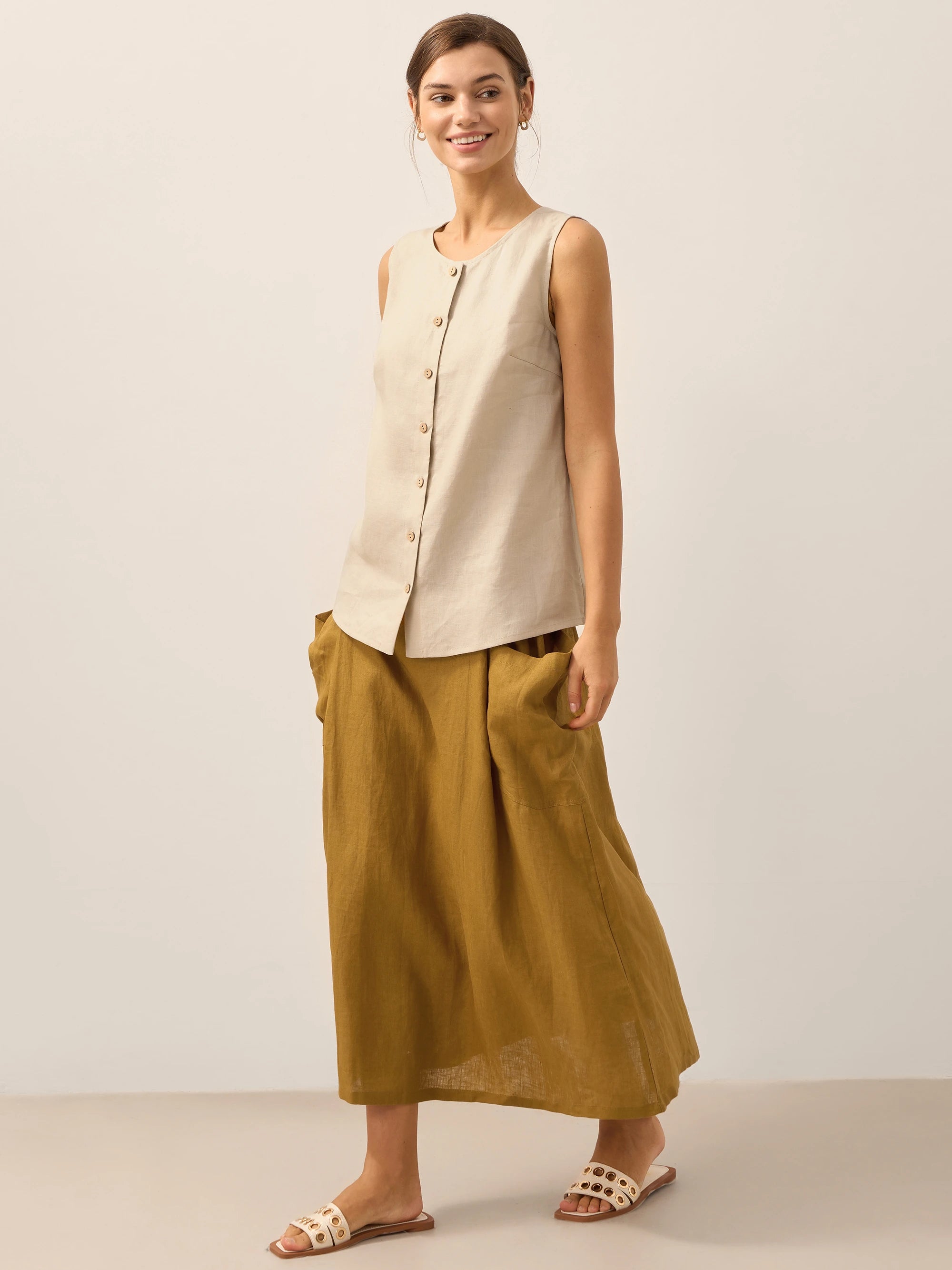 100% Linen Buttons Down Tank Top
