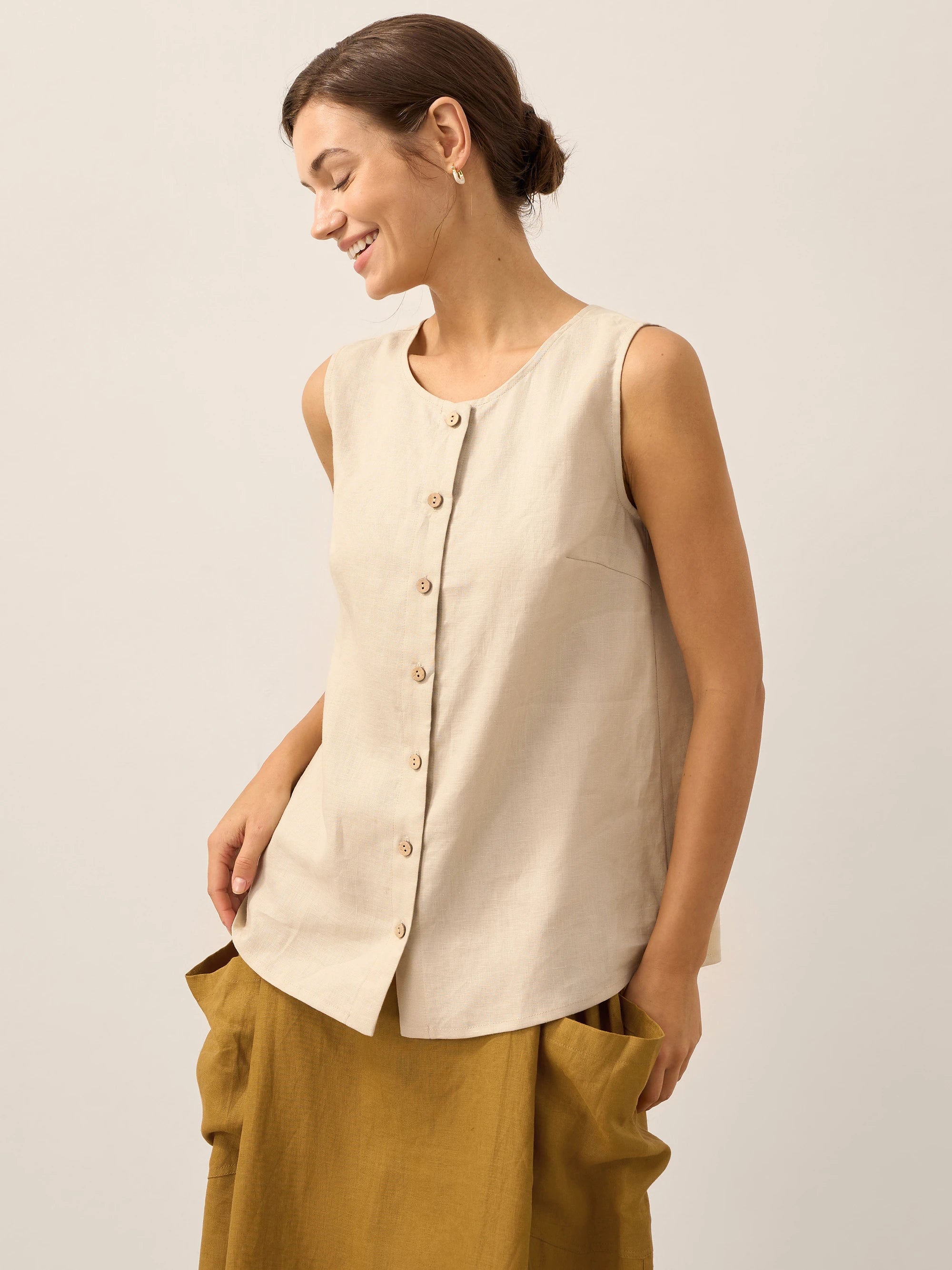 100% Linen Buttons Down Tank Top