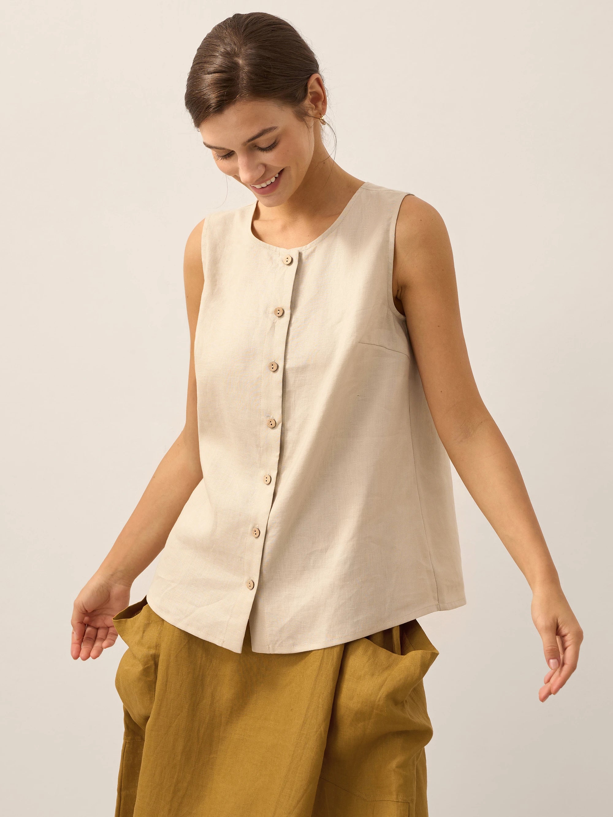 100% Linen Buttons Down Tank Top