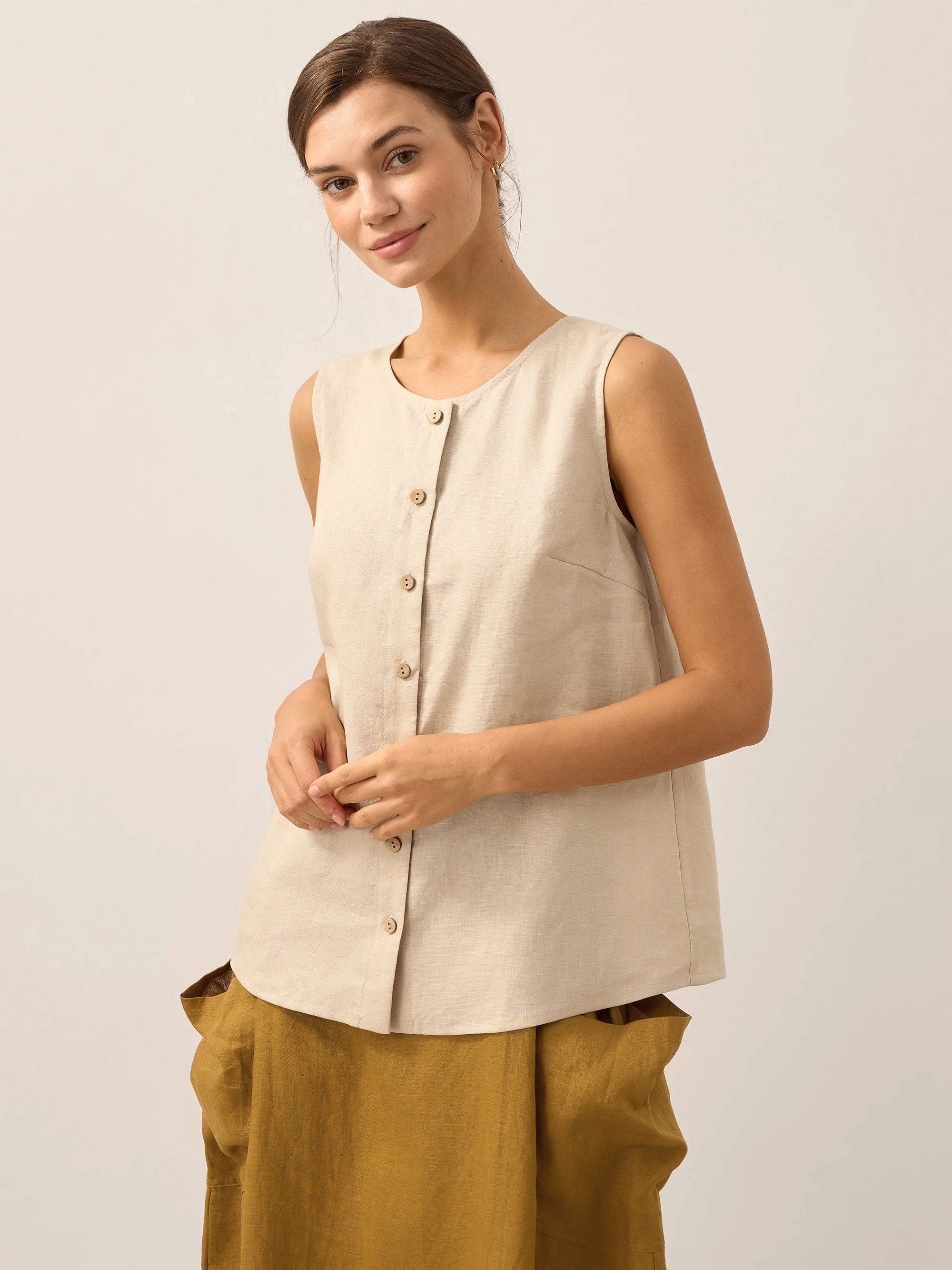100% Linen Buttons Down Tank Top