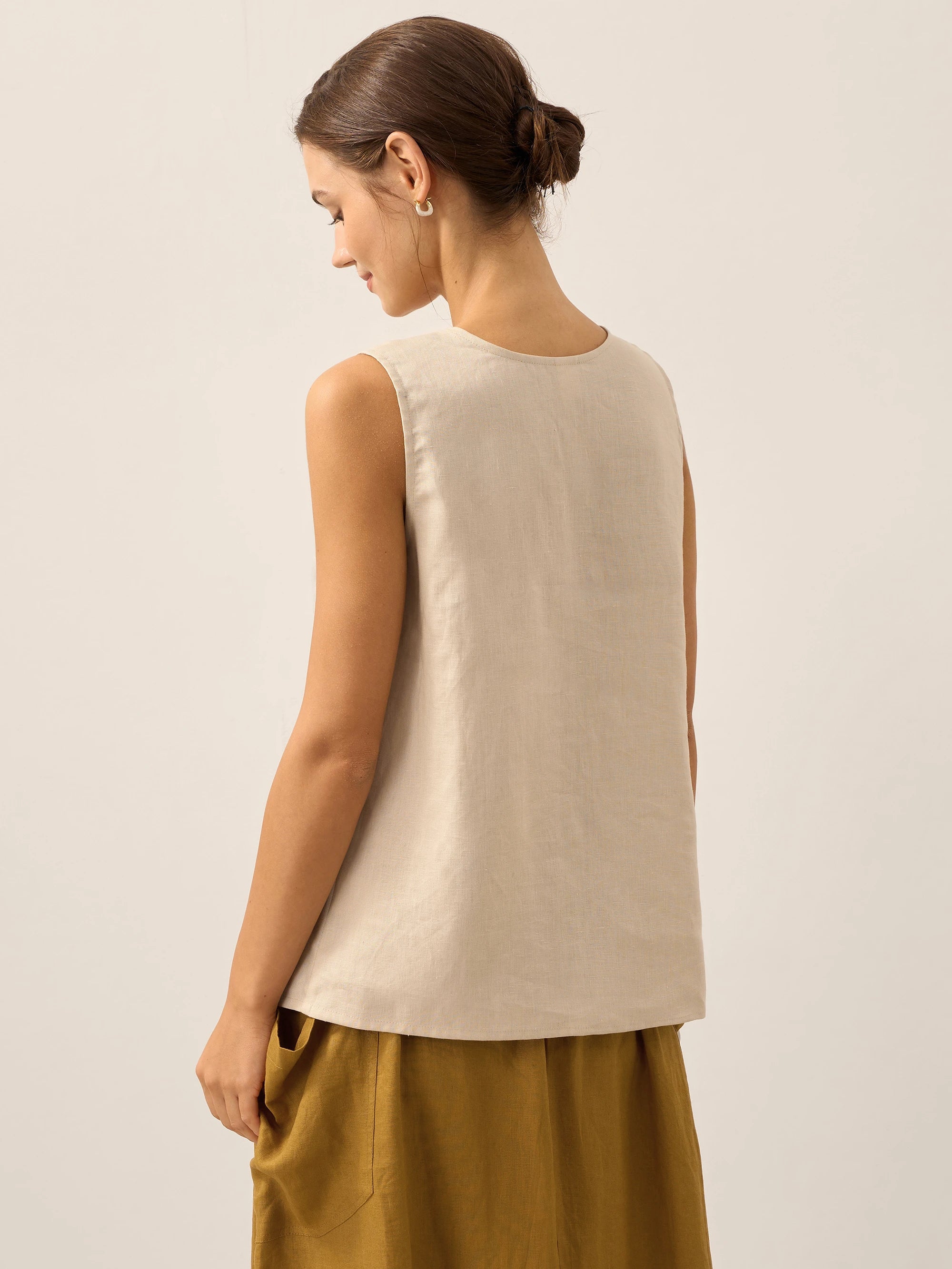 100% Linen Buttons Down Tank Top