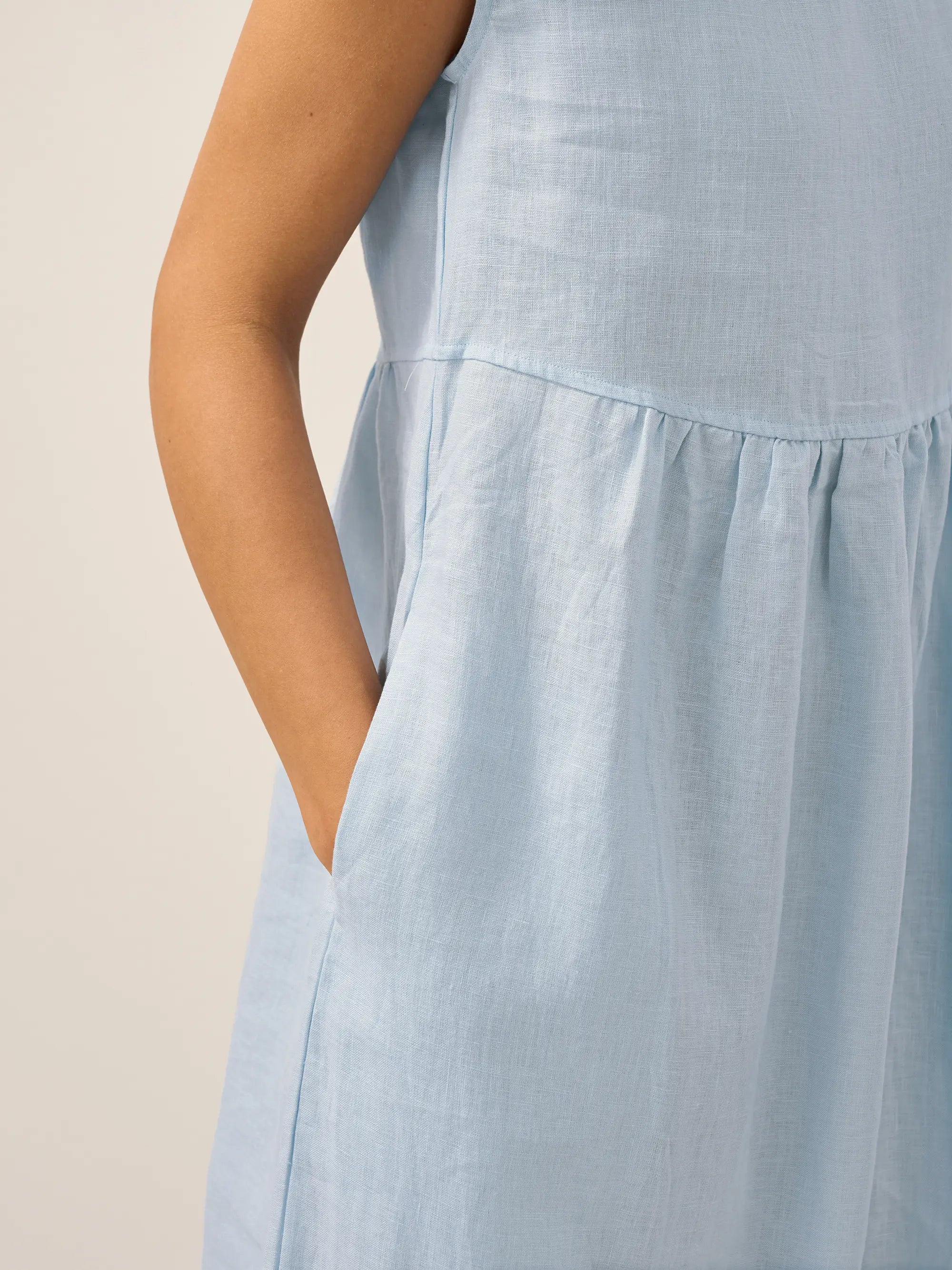 100% Linen Cap Sleeve Washed Maxi Dress JOAN