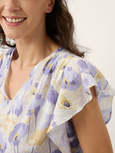 100% Linen Carnation Print Flutter Sleeve Top ELEANORA by LINTICO for women
