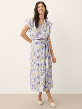 100% Linen Carnation Print Flutter Sleeve Top ELEANORA by LINTICO for women