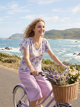 100% Linen Carnation Print Flutter Sleeve Top ELEANORA by LINTICO for women