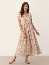 100% Linen Carnation Print Scalloped Waist Maxi Dress HARRIET by LINTICO for women