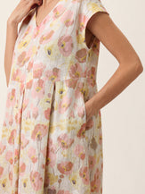 100% Linen Carnation Print Scalloped Waist Maxi Dress HARRIET by LINTICO for women