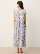 100% Linen Carnation Print Scalloped Waist Maxi Dress HARRIET by LINTICO for women
