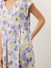 100% Linen Carnation Print Scalloped Waist Maxi Dress HARRIET by LINTICO for women