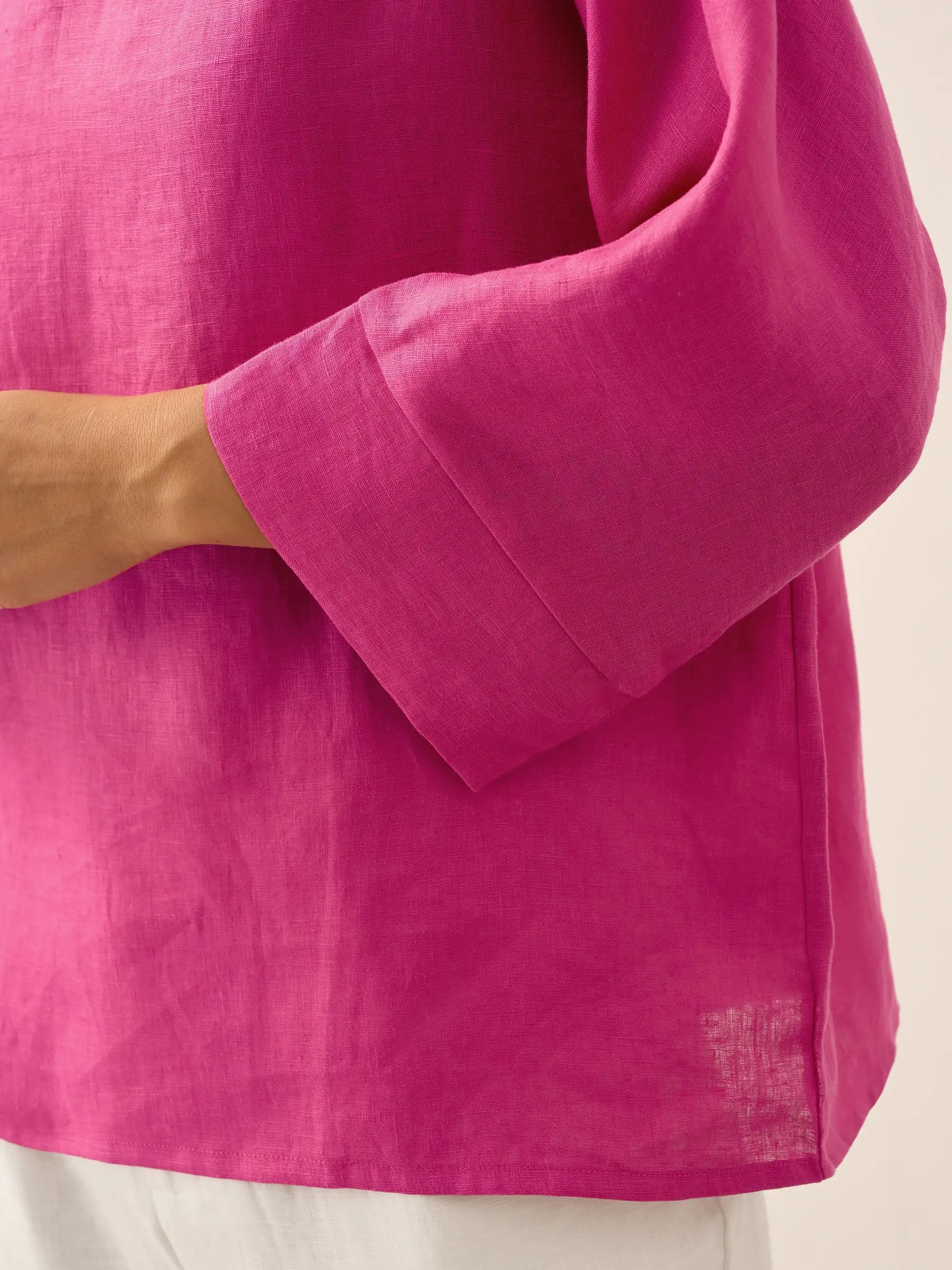 100% Linen Dropped Collar Long-Sleeve Top TRISTAN