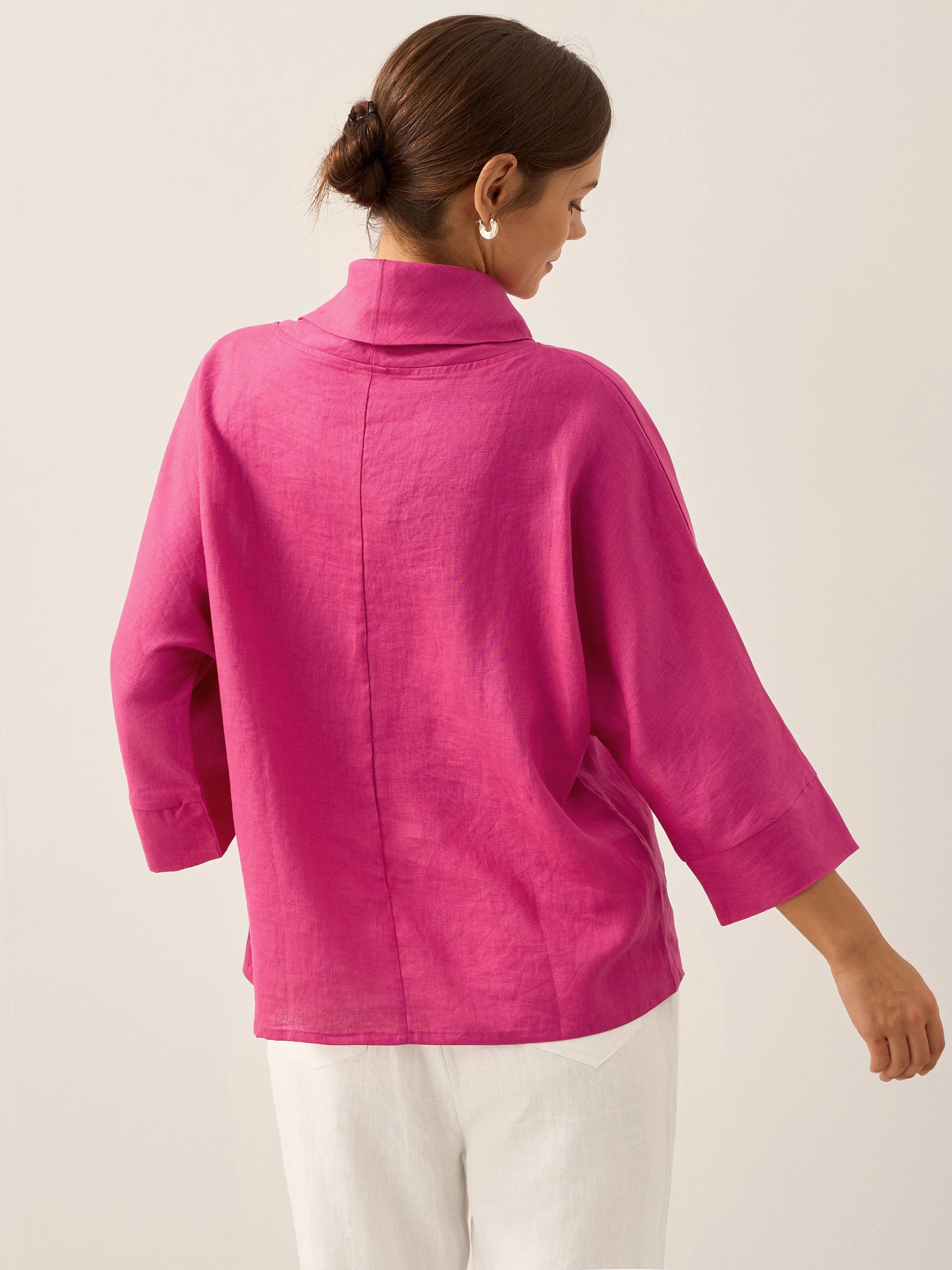 100% Linen Dropped Collar Long-Sleeve Top TRISTAN