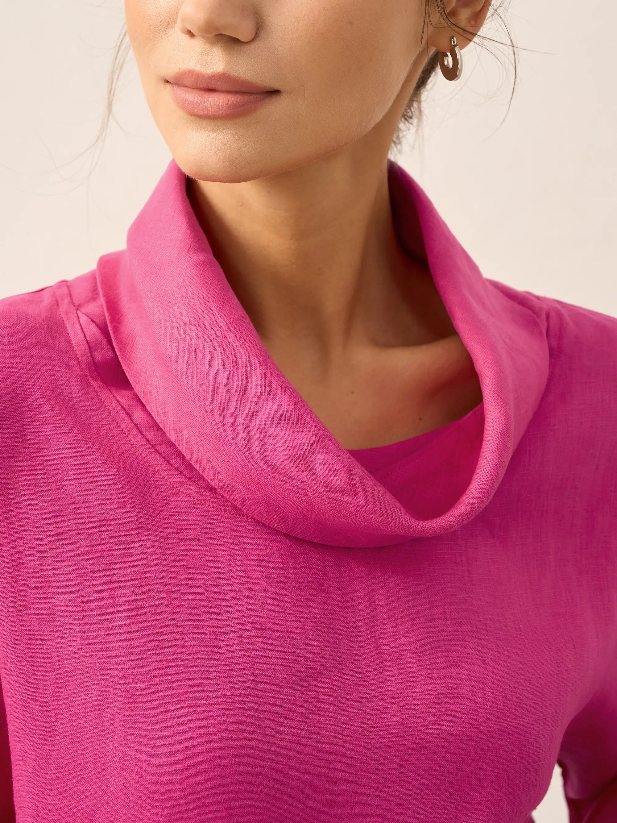 100% Linen Dropped Collar Long-Sleeve Top TRISTAN