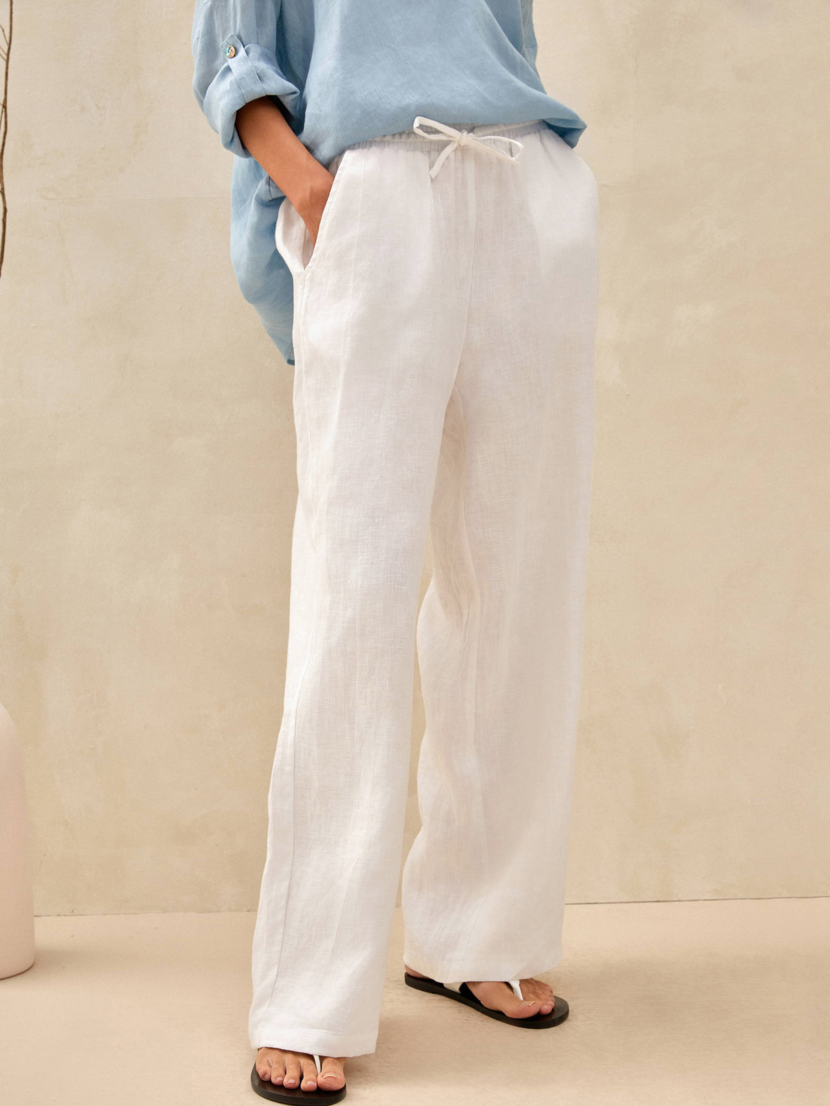 LYON classic linen pants in optic white