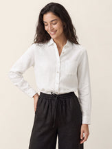 White 100% Linen Classic Shirt Top SAVANNAH by LINTICO