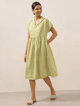 Robe midi trapèze femme SAGE 100% lin à col et taille plissée par LINTICO