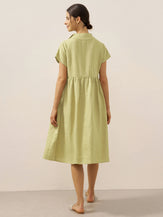 Robe midi trapèze femme SAGE 100% lin à col et taille plissée par LINTICO
