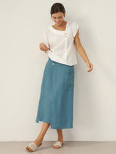 100% Linen Crescent Collar Flutter Sleeve Top FARA by LINTICO for women