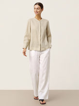100% Linen Hidden Button Crew Neck Shirt INES by LINTICO